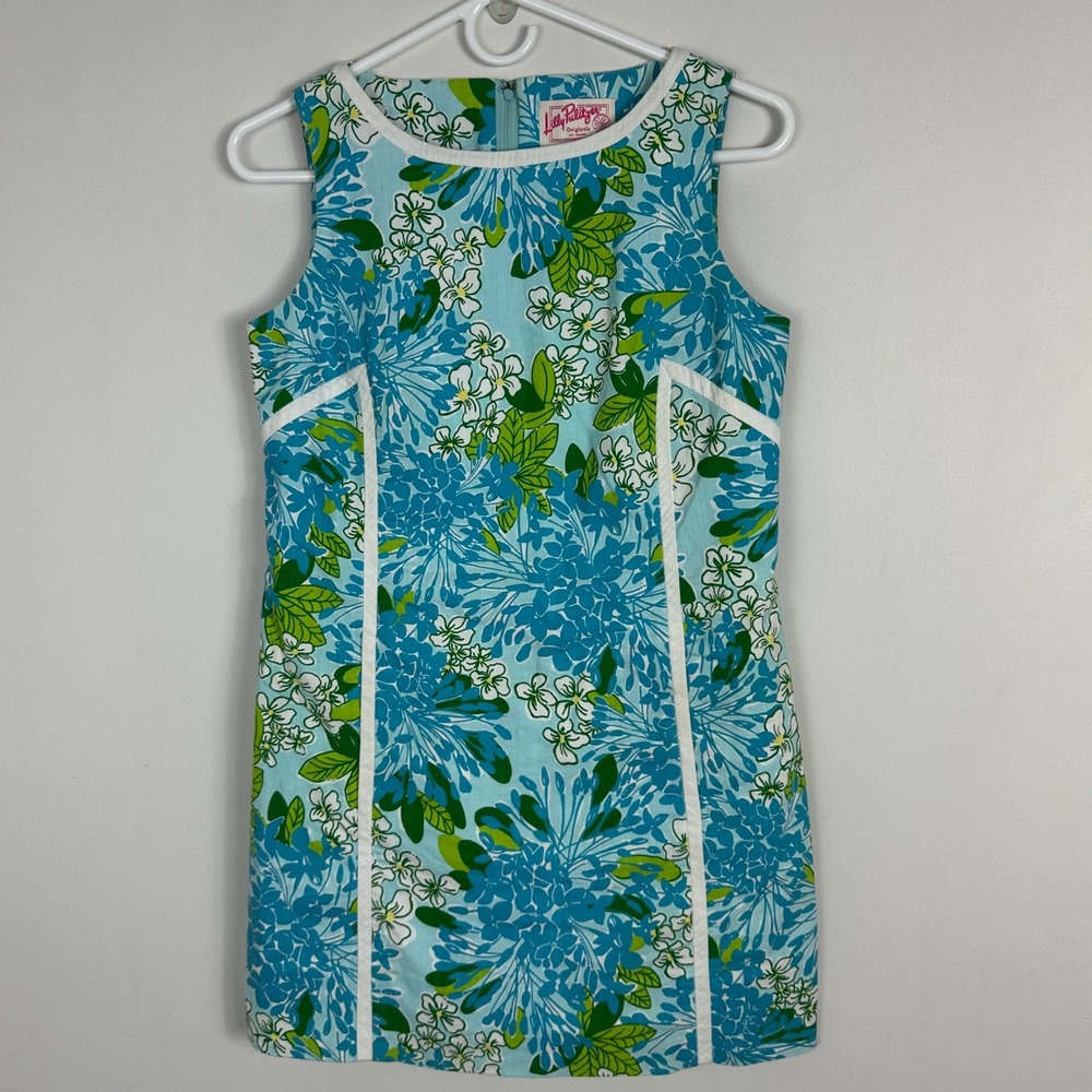 Lilly Pulitzer Originals Blue Floral Mini Dress Size 2 Pockets Preppy Resort